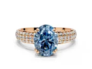 Solitaire Engagement Ring Setting for Fancy Blue Oval Center with Multi-Row Pave Accents and Basket Head in Rose Gold