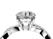 Crossover Engagement Ring Setting for Round Cut Center with Pave and Plain Strands and Prong Head in Sterling Silver
