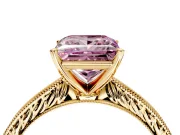 Solitaire Engagement Ring Setting for Fancy Pink Princess Cut Center with Engraved Milgrain Band and Prong Head in Yellow Gold