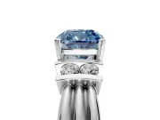 Solitaire Engagement Ring Setting for Fancy Blue Cushion Cut Center with Grooved Bar Accent Band and Prong Head in Platinum