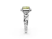 Halo Engagement Ring Setting for Fancy Yellow Princess Cut Center with Open Scroll Shoulders and Prong Head in Platinum