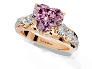 Solitaire Engagement Ring Setting for Fancy Pink Heart-Shaped Center with Graduated Shared Prongs and Prong Head in Rose Gold