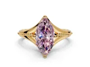 Solitaire Engagement Ring Setting for Fancy Pink Marquise Center with Milgrain Cathedral Band and Prong Head in Yellow Gold