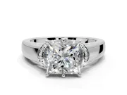 Solitaire Engagement Ring Setting for Princess Cut Center with Wide Band, Pave Collar and Prong Head in Sterling Silver