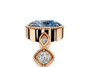 Vintage Station Engagement Ring Setting for Fancy Blue Oval Center with Accents and Prong Head in Rose Gold