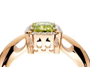 Halo Engagement Ring Setting for Fancy Yellow Emerald Cut Center with Tapered Plain Band and Prong Head in Rose Gold