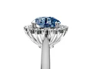 Starburst Halo Engagement Ring Setting for Fancy Blue Round Cut Center with Thin Round-Wire Band and Prong Head in White Gold