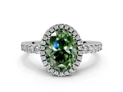 Accent Halo Engagement Ring Setting for Fancy Green Oval Center with Full-Length Pave Band and Prong Head in Platinum