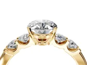 5 Stone Engagement Ring Setting for Oval Center with Plain Band and Prong Head in Yellow Gold