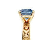 Solitaire Engagement Ring Setting for Fancy Blue Cushion Cut Center with XO Engraved Band and Prong Head in Yellow Gold
