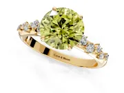 Cluster Engagement Ring Setting for Fancy Yellow Round Cut Center with Round Cut Accent Band and Prong Head in Yellow Gold