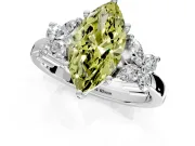 Floral Engagement Ring Setting for Fancy Yellow Marquise Center with Marquise Cluster Shoulders and Prong Head in White Gold
