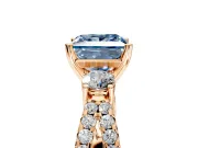 3 Stone Engagement Ring Setting for Fancy Blue Princess Cut Center with Pave Split Shank and Prong Head in Rose Gold