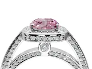 Halo Engagement Ring Setting for Fancy Pink Cushion Cut Center with Framed Halo, Pave Band and Prong Head in Platinum