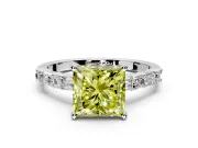 Baguette Engagement Ring Setting for Fancy Yellow Princess Cut Center with Alternating Bar-Set Band and Prong Head in Sterling Silver