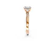 Side Accent Engagement Ring Setting for Asscher Cut Center with Accent Shoulders and Prong Head in Rose Gold