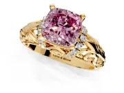 Solitaire Engagement Ring Setting for Fancy Pink Cushion Cut Center with Filigree Accent Basket and Prong Head in Yellow Gold
