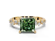 Solitaire Engagement Ring Setting for Fancy Green Princess Cut Center with Trailing Leaf Accent Band and Prong Head in Yellow Gold
