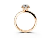 Solitaire Engagement Ring Setting for Round Cut Center with Round Cut Pave Band and Prong Head in Rose Gold