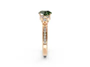 Cluster Engagement Ring Setting for Fancy Green Round Cut Center with Bezel Accent Clusters and Prong Head in Rose Gold