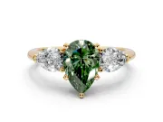 3 Stone Engagement Ring Setting for Fancy Green Pear-Shaped Center with Large Pear-Shaped Accents and Prong Head in Yellow Gold