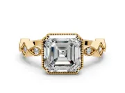 Milgrain Bezel Engagement Ring Setting for Asscher Cut Center with Marquise Stations and Bezel Head in Yellow Gold