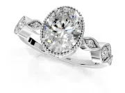 Vintage Station Engagement Ring Setting for Oval Center with Accents and Prong Head in Platinum