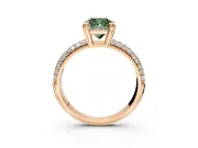 Solitaire Engagement Ring Setting for Fancy Green Cushion Cut Center with Multi-Row Pave Accents and Basket Head in Rose Gold