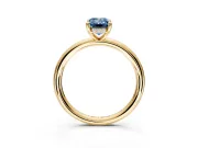 Hidden Halo Engagement Ring Setting for Fancy Blue Emerald Cut Center with Thin Rounded Band and Prong Head in Yellow Gold
