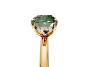 Hidden Halo Engagement Ring Setting for Fancy Green Cushion Cut Center with Thin Rounded Band and Prong Head in Yellow Gold