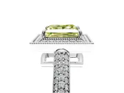 Milgrain Halo Engagement Ring Setting for Fancy Yellow Princess Cut Center with Three-Sided Pave Band and Prong Head in White Gold