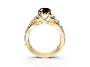 Solitaire Engagement Ring Setting for Fancy Black Oval Center with Graduated Shared Prongs and Prong Head in Yellow Gold