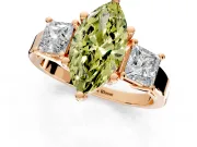3 Stone Engagement Ring Setting for Fancy Yellow Marquise Center with Matching Side Accents and Prong Head in Rose Gold