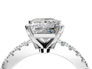 Solitaire Engagement Ring Setting for Princess Cut Center with Single Row Accent Band and Prong Head in Platinum
