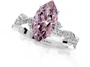 Solitaire Engagement Ring Setting for Fancy Pink Marquise Center with Bar-Station Pave Twist and Prong Head in White Gold