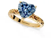 Solitaire Engagement Ring Setting for Fancy Blue Heart-Shaped Center with Scrollwork Band and Prong Head in Yellow Gold