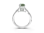 Solitaire Engagement Ring Setting for Fancy Green Oval Center with Pave Rail Split Shank and Prong Head in Sterling Silver