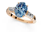 3 Stone Engagement Ring Setting for Fancy Blue Oval Center with Tapered Baguettes, Plain Band and Prong Head in Rose Gold