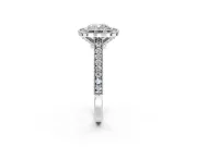 Halo Engagement Ring Setting for Cushion Cut Center with Milgrain Pave Band and Bezel Head in Platinum