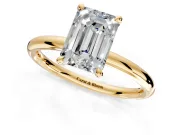 Hidden Halo Engagement Ring Setting for Emerald Cut Center with Thin Rounded Band and Prong Head in Yellow Gold