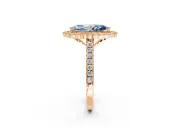 Milgrain Floral Halo Engagement Ring Setting for Fancy Blue Marquise Center with Pave Band and Prong Head in Rose Gold