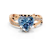 Solitaire Engagement Ring Setting for Fancy Blue Heart-Shaped Center with Pave and Plain Crossover Band and Prong Head in Rose Gold
