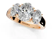 3 Stone Engagement Ring Setting for Oval Center with Raised Basket Heads and Prong Head in Rose Gold