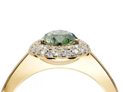 Halo Engagement Ring Setting for Fancy Green Pear-Shaped Center with Plain Tapered Band and Prong Head in Yellow Gold