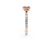 Solitaire Engagement Ring Setting for Fancy Pink Asscher Cut Center with Micro Pave Band and Prong Head in Rose Gold