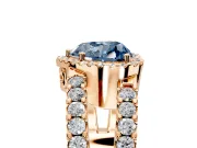 Halo Engagement Ring Setting for Fancy Blue Heart-Shaped Center with Wide-Open Pave Split Shank and Prong Head in Rose Gold
