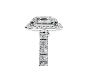 Halo Engagement Ring Setting for Asscher Cut Center with Narrowing Pave Band and Prong Head in Sterling Silver