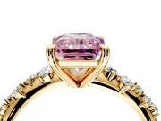 Solitaire Engagement Ring Setting for Fancy Pink Radiant Cut Center with Trailing Leaf Accent Band and Prong Head in Yellow Gold