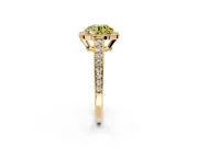 Bezel-Framed Halo Engagement Ring Setting for Fancy Yellow Round Cut Center with Pave Band and Prong Head in Yellow Gold