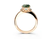 Paired Accent Engagement Ring Setting for Fancy Green Round Cut Center with Pave Band and Prong Head in Rose Gold
